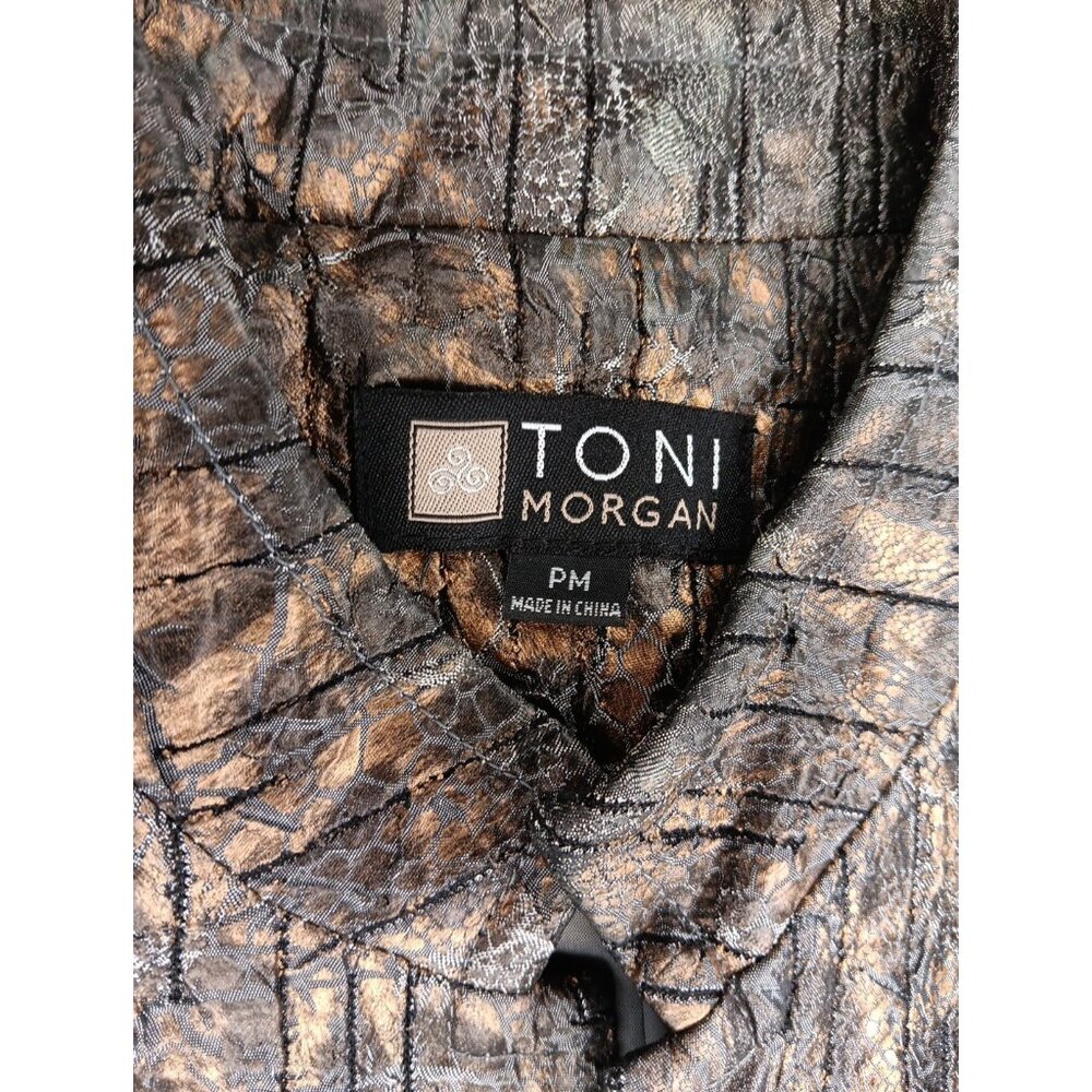 Toni Morgan Jacket Womens Petite PM Brown Metallic Gold Snake Print Blazer - Picture 3 of 7